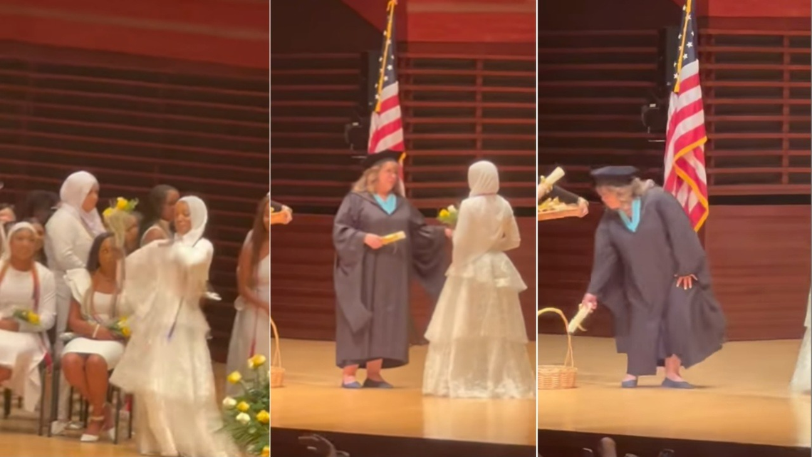 Hafsah Abdur-Rahman, a graduating senior, was denied her diploma after she danced on stage at her Philadelphia high school’s graduation, video shows.