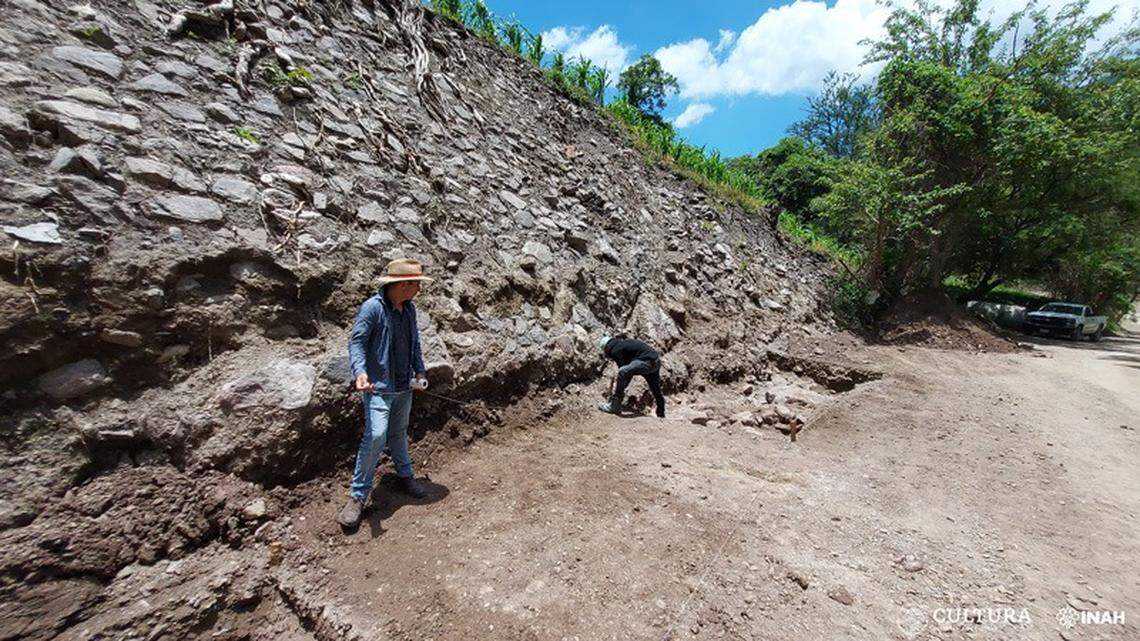 The massive ancient wall was discovered during a highway expansion project, Mexico officials said.