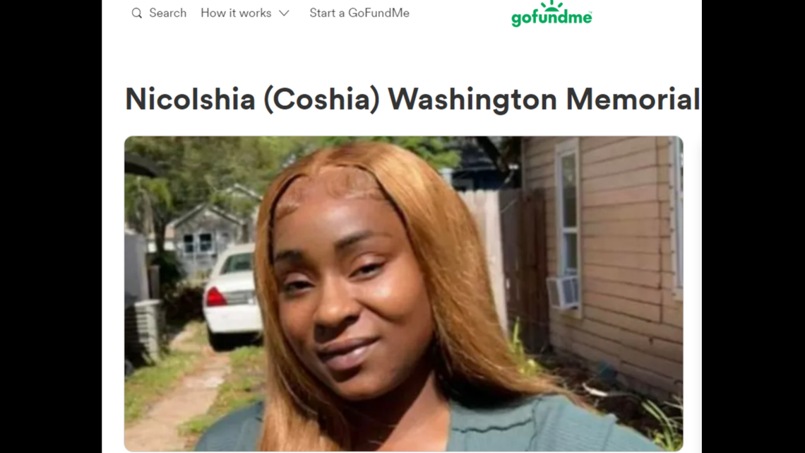 Nicolshia Washington, 25, a mother of three, was killed when she was hit by crossfire during a shootout between her boyfriend and ex-boyfriend, Florida police said.