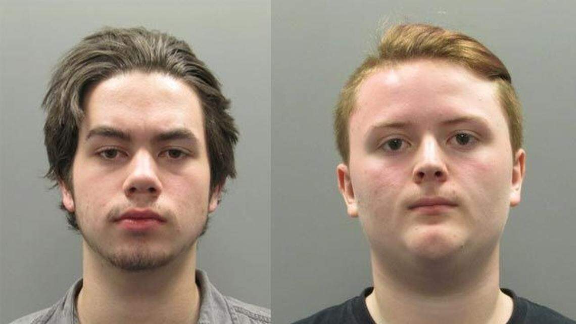 Three Missouri teens — including 17-year-olds Jared Pinkley, left, and Nathan Meurer, right — were arrested after Wentzville police say they lured a man into woods and robbed him, hoping to make him confess to raping one of the teens.