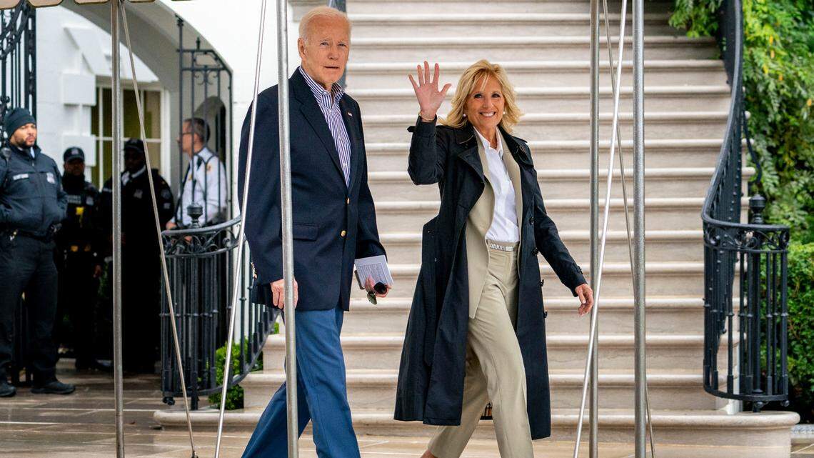 President Joe Biden and first lady Jill Biden walk to Marine One on the South Lawn of the White House in Washington, Wednesday, Oct. 5, 2022, for a short trip to Andrews Air Force Base, Md., and then on to Fort Myers, Fla. The national debt just topped $31 trillion in part due to increased federal spending under Biden.(AP Photo/Andrew Harnik)