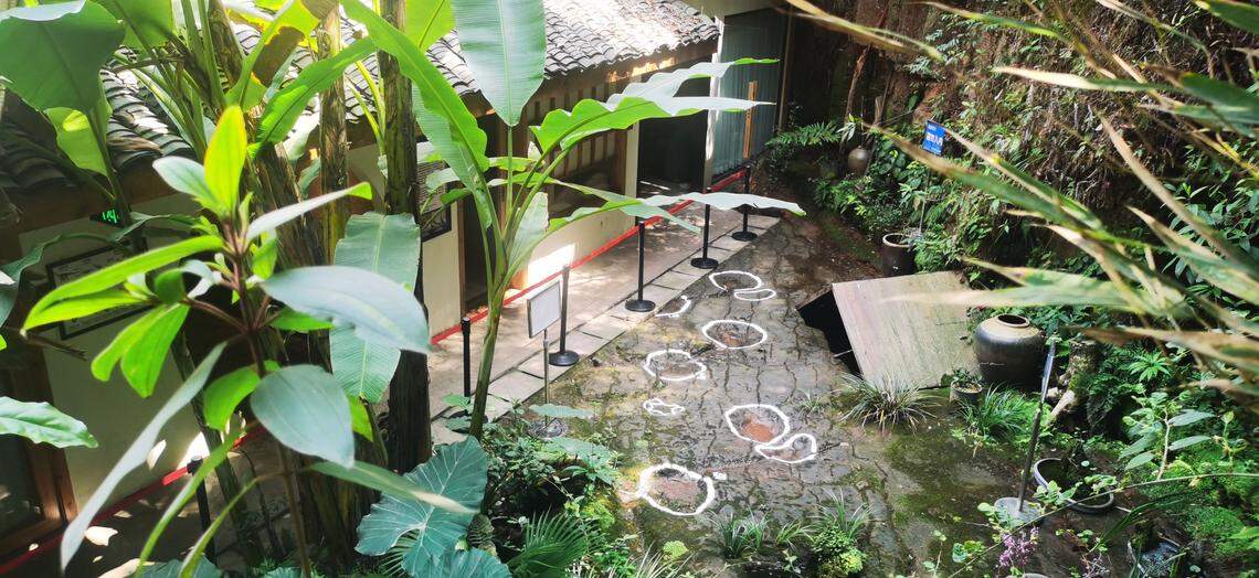 In order to protect the footprints, the area has been roped off from the rest of the restaurant and a permanent covering is being built.