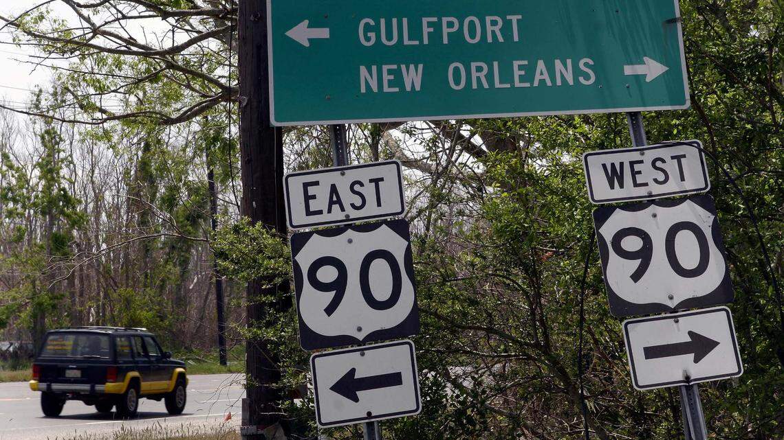 A road sign marks the way on U.S. Highway 90 in the outskirts of New Orleans. A man from Plain Dealing, Louisiana, pleaded guilty for acts of terror that began 15 years ago, according to the Bossier Parish Sheriff’s Office.