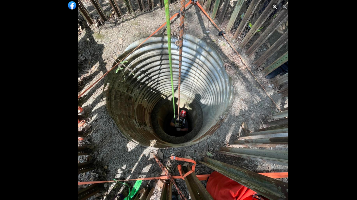 Oskar was chasing an opossum when he found himself at the bottom of a storm drain.