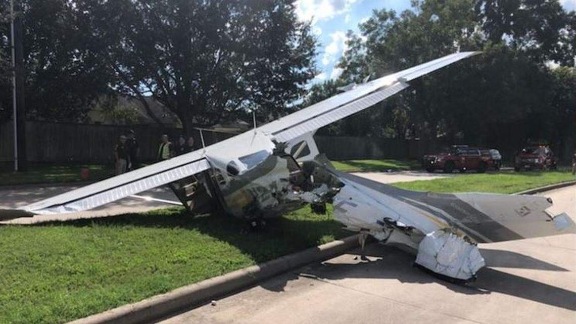 A plane owned by the Drug Enforcement Administration crash-landed into traffic on Voss Road in Sugar Land, Texas, Wednesday afternoon.