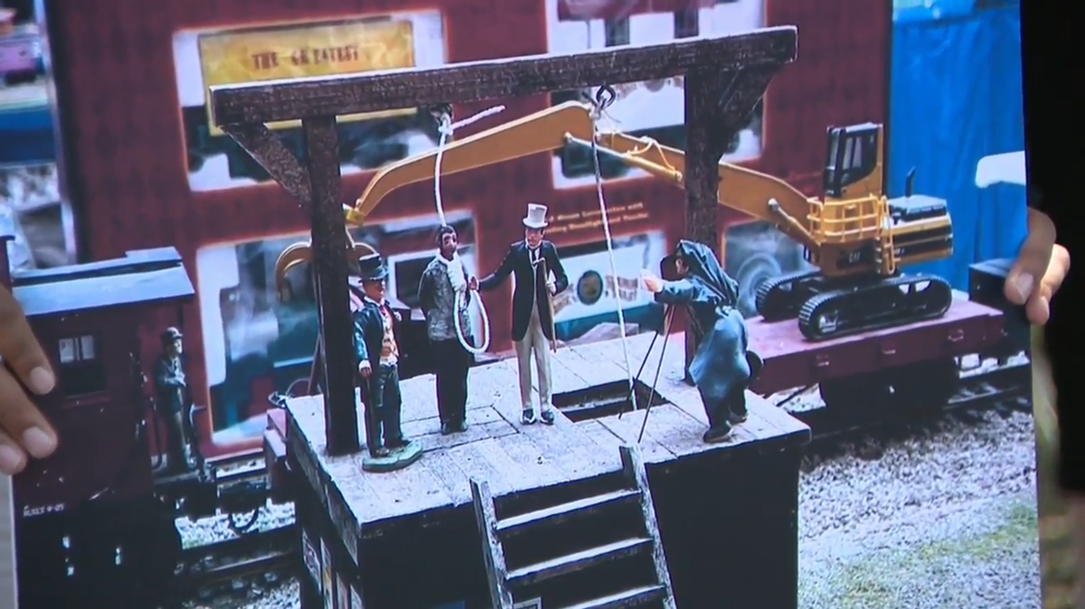 A model railroad display at a mall in Nevada was taken down after viewers said it depicted a Black person about to be lynched.