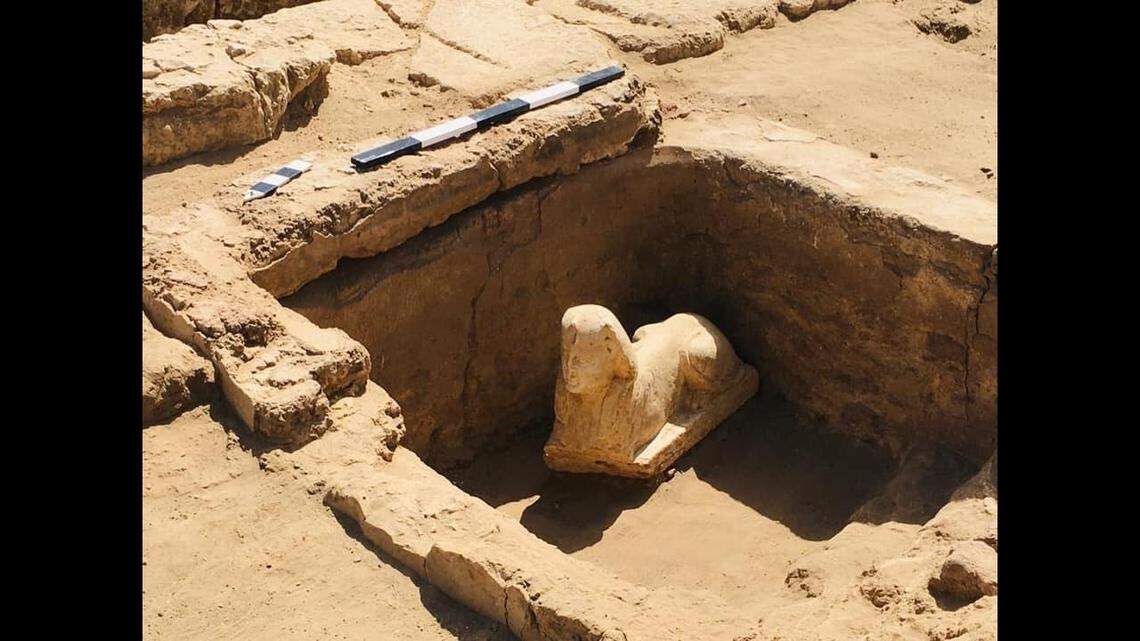 The sphinx was found in what was a water-storage basin.