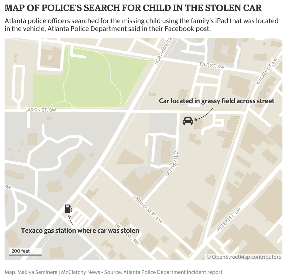 Atlanta police found the stolen vehicle around half a mile away from the gas station it was stolen from, according to the police’s Facebook post.
