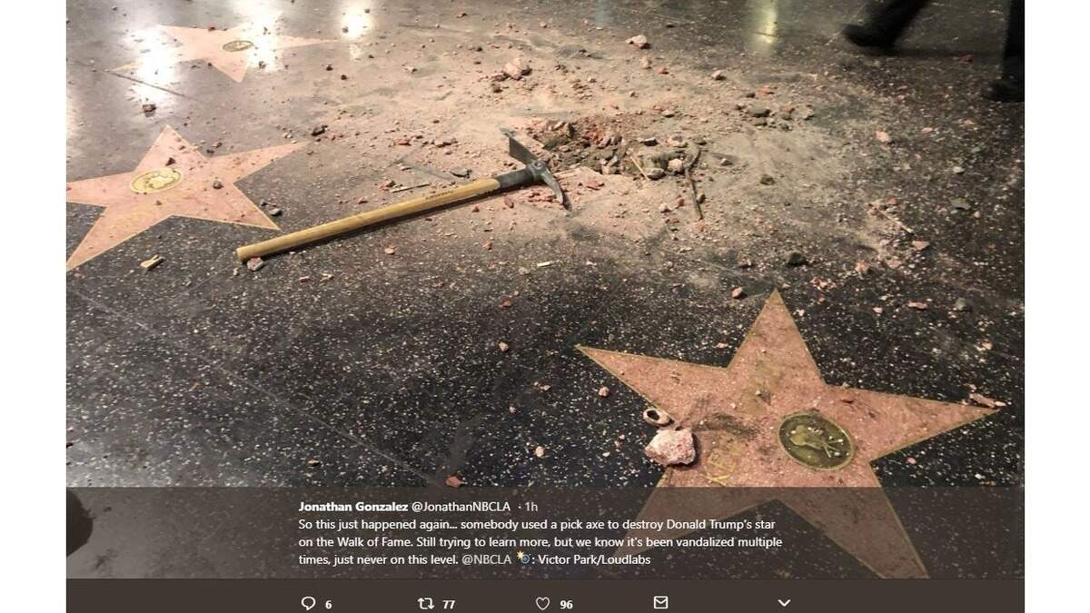 President Donald Trump’s star on the Hollywood Walk of Fame has been destroyed with a pickaxe.