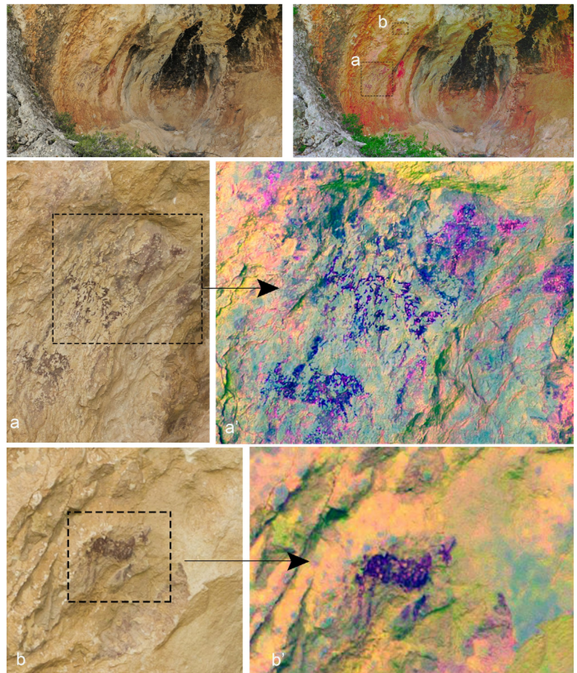 Paintings of humans and animals that are about four inches in size discovered on cave walls