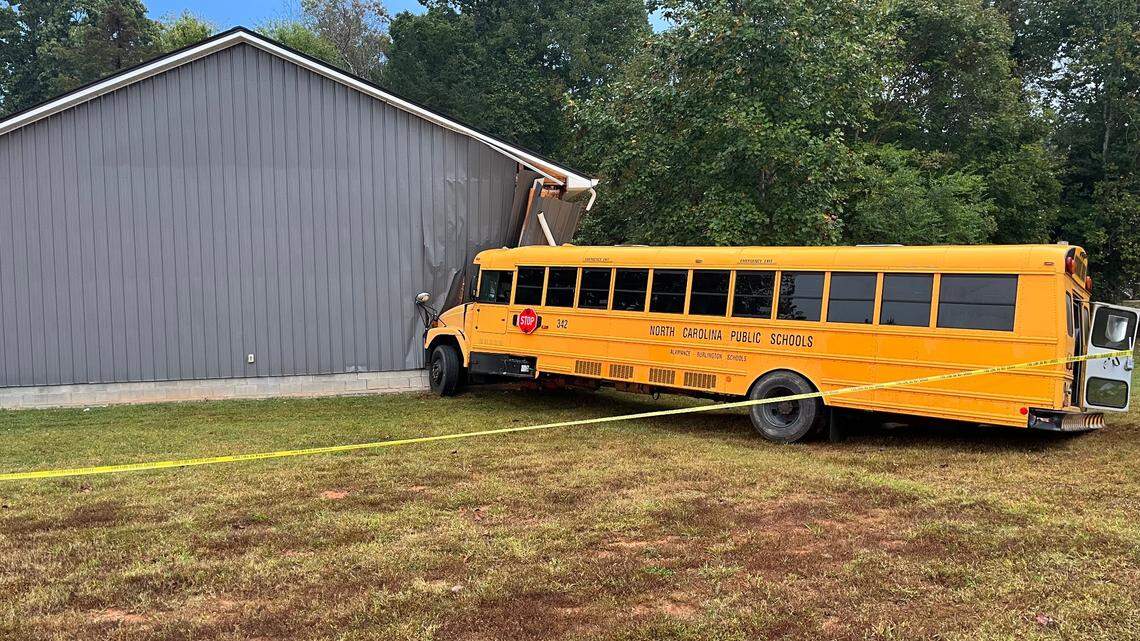 A school bus with 18 elementary students inside hit a building on Oct. 12, North Carolina cops say.