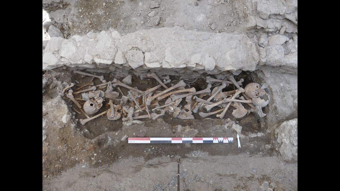 A pocket of skeletal remains was discovered between two walls.