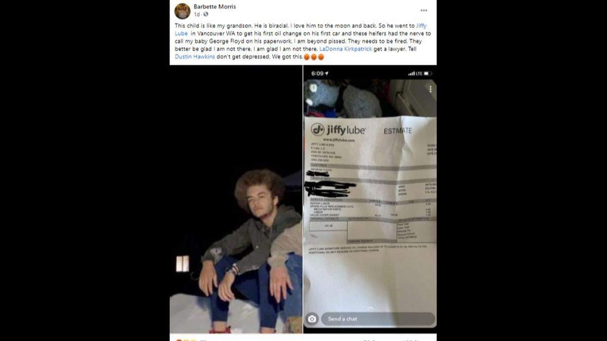 Jiffy Lube suspended the manager of a store in Vancouver, WA after a bi-racial teen received an invoice with the name George Floyd. He did not provide that name.