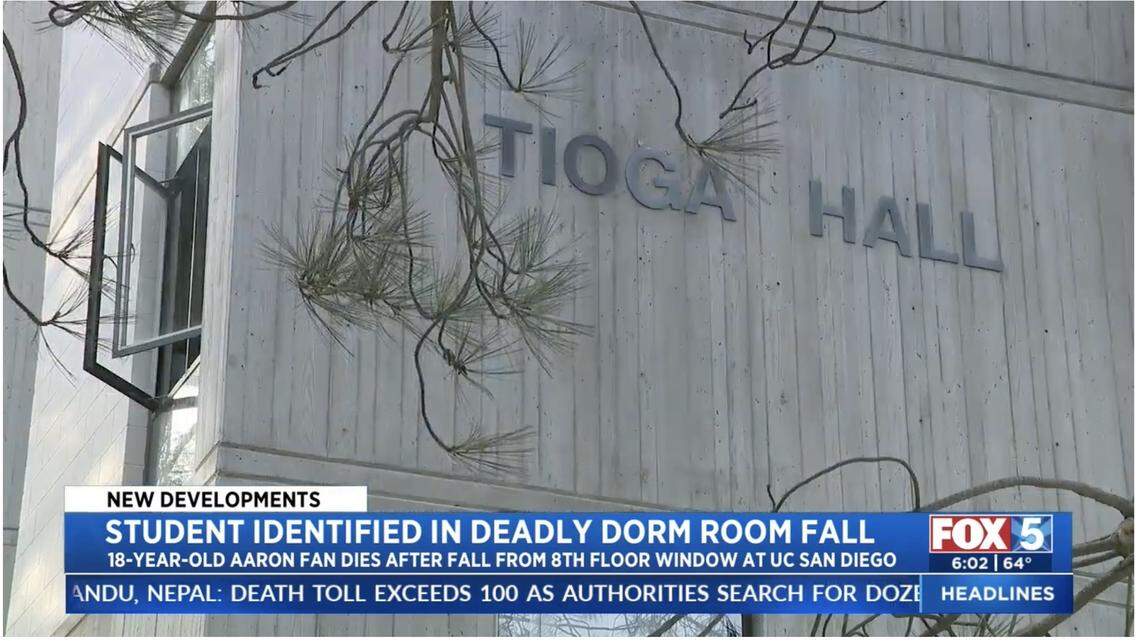 Aaron Fan, an 18-year-old freshman at UC San Diego, died Saturday after falling from an 8th-floor window at a campus residence hall.