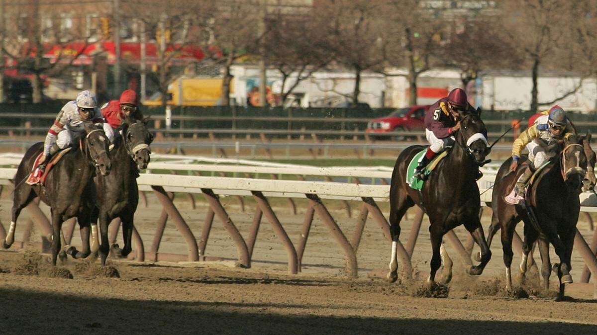 Pictured is the Aqueduct Race Track in New York, Saturday, April 5, 2008. A robbery that “played out like a Hollywood movie heist” took place at the track on March, 7, 2020, according to federal officials. (AP Photo/Ed Betz)