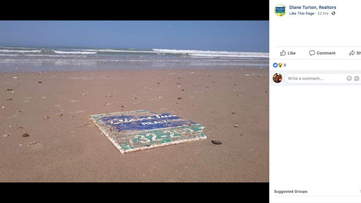 A sign from Diane Turton, Realtors — based out of Point Pleasant Beach, New Jersey — was swept away by Hurricane Sandy in 2012 but just showed up on a beach in Bordeaux, France. Now the company says its a "truly global" company.