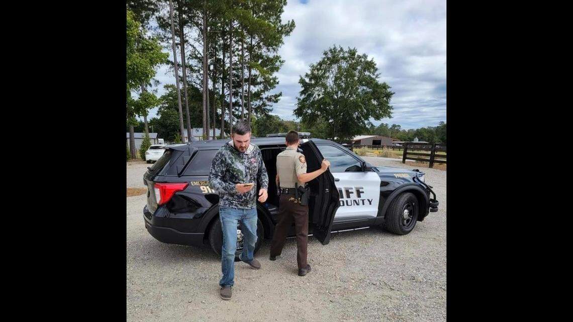 A groom arrived at his wedding in a patrol vehicle after he wrecked his car on the way, Georgia deputies said.