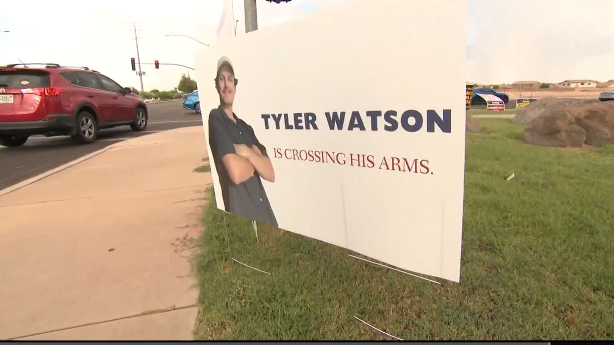 Tyler Watson isn’t running for political office, but his signs have made quite an impression in Chandler, Arizona.