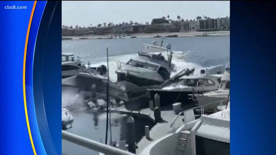 A stolen yacht crashed into several docked vessels in the Newport Beach Harbor, police told news outlets.