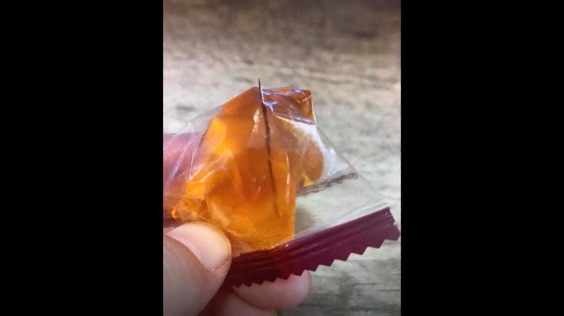 A mother in Van Wert, Ohio, found a needle in a piece of unlabeled Halloween candy, prompting a warning for parent to check treats their children receive, police say. Photo from Van Wert Police Department.