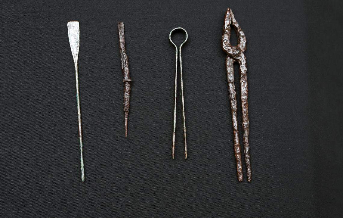 Four of the tools discovered inside the Hungarian tomb