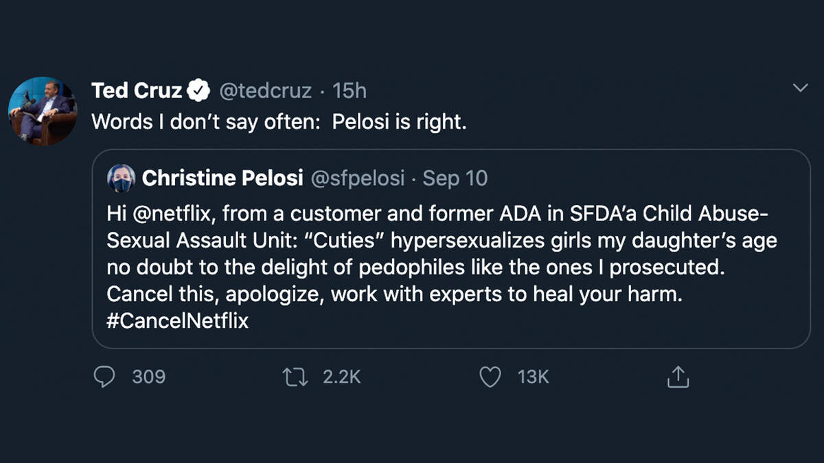Sen. Ted Cruz tweets in response to Christine Pelosi, House Speaker Nancy Pelosi’s daughter
