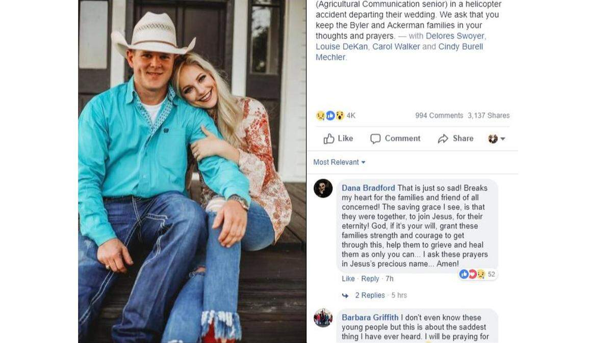 William Byler and his wife Bailey were killed just an hour after their wedding in South Texas Saturday in a helicopter crash.
