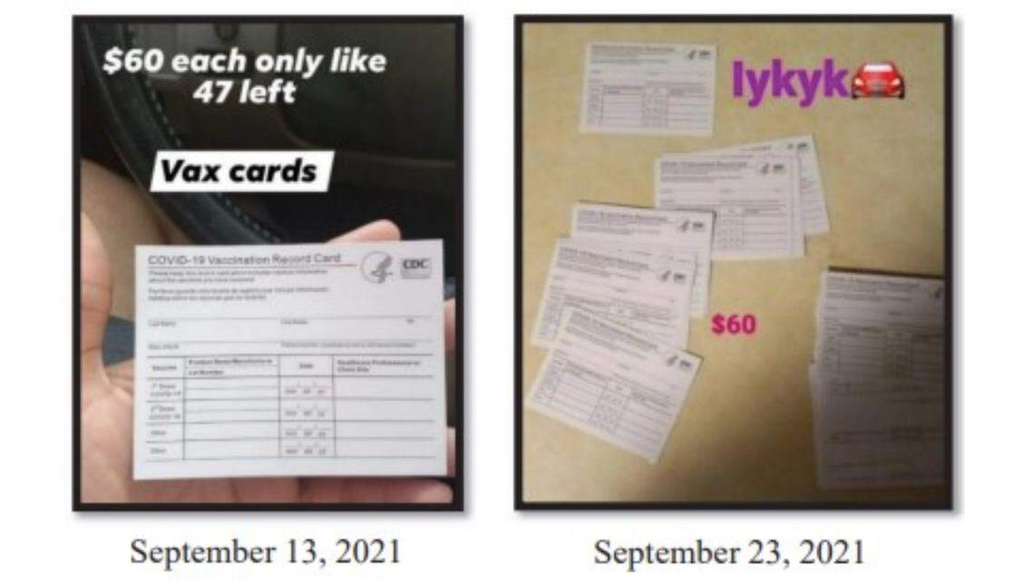 Amar Salim Shabazz, 23, of Maryland is accused of ordering hundreds of fake COVID-19 vaccine cards and trying to sell them online.