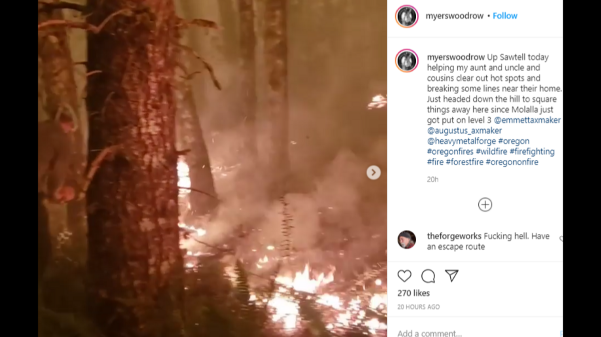 As 500,000 were forced to evacuate due to massive wildfires, a family worked to clear “hot spots” around their home to defend it from the flames in Oregon video.