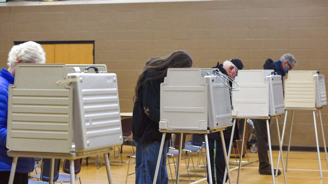 Voters cast their ballots on Election Day on Tuesday, Nov. 3, 2020, at First Lutheran Church in Sioux Falls, S.D. David Andahl, a North Dakota Republican who died of COVID-19, won election in a Bismark-area state legislative race.
