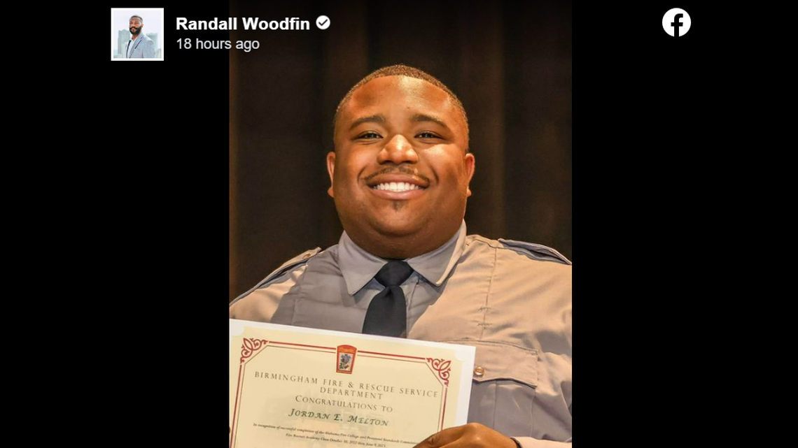 Jordan Melton, a “vibrant young” firefighter, died days after being shot at a fire station, according to Birmingham Mayor Randall Woodfin.