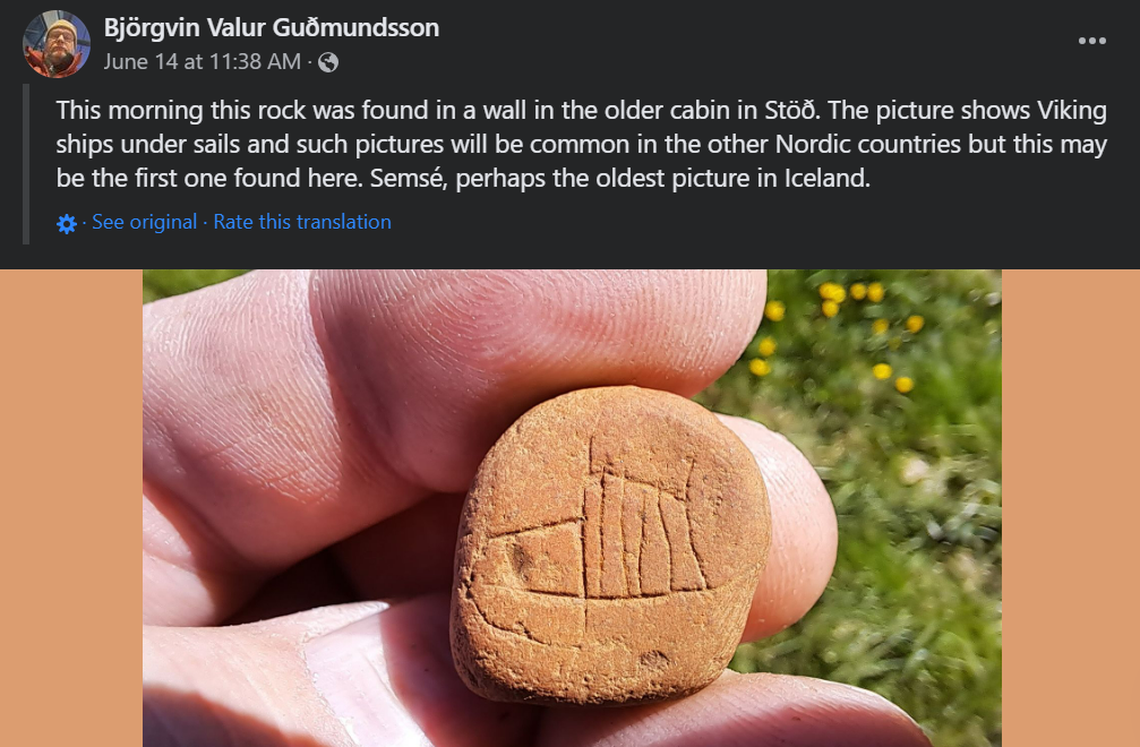 The stone carving, pictured here, depicts a viking ship with its sails unfurled, archaeologists said. “You can almost see the stripes that have been so memorialized by Hollywood,” Småberg said.