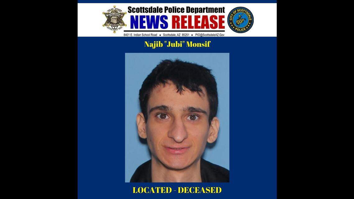 The remains of a 20-year-old Arizona man were found in a canal pump station in Mesa, Scottsdale police said on Dec. 14. Najib “Jubi” Monsif had been missing since Sept. 23.