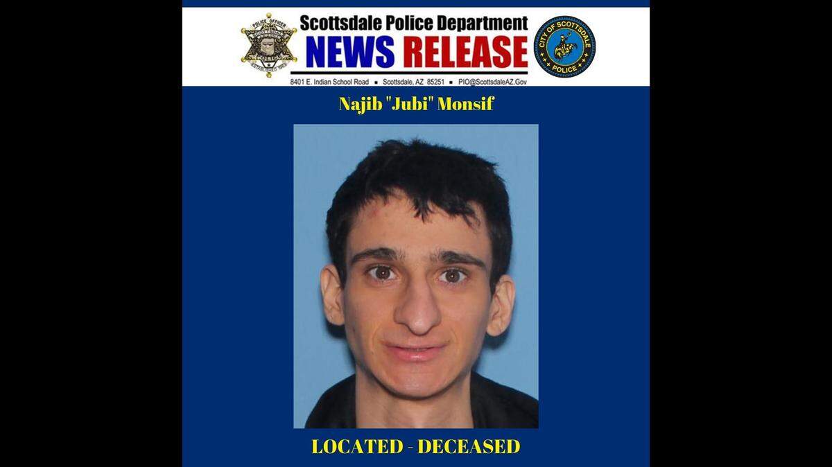 The remains of a 20-year-old Arizona man were found in a canal pump station in Mesa, Scottsdale police said on Dec. 14. Najib “Jubi” Monsif had been missing since Sept. 23.