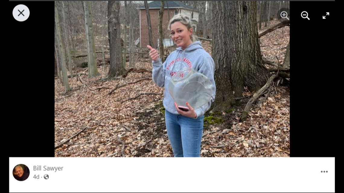 Lisa Mertz with the container that was stuck on a deer’s head.