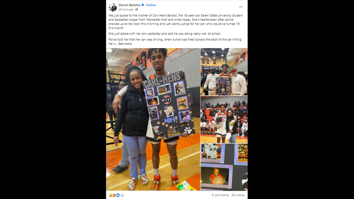 A Salem State University basketball player was shot and killed Nov. 1, Massachusetts officials said.