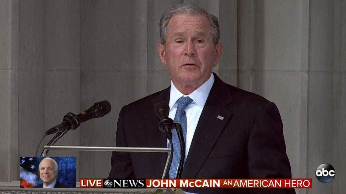 Former U.S. President George W. Bush eulogizes U.S. Sen. John McCain at his funeral service at the Washington National Cathedral.