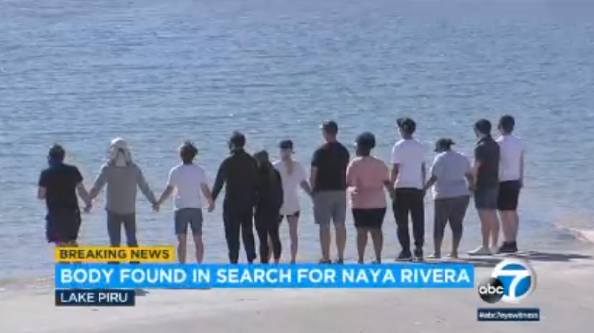 After Naya Rivera’s disappearance at a California lake, “Glee” stars and members of Rivera’s family gathered at the site where she went missing.