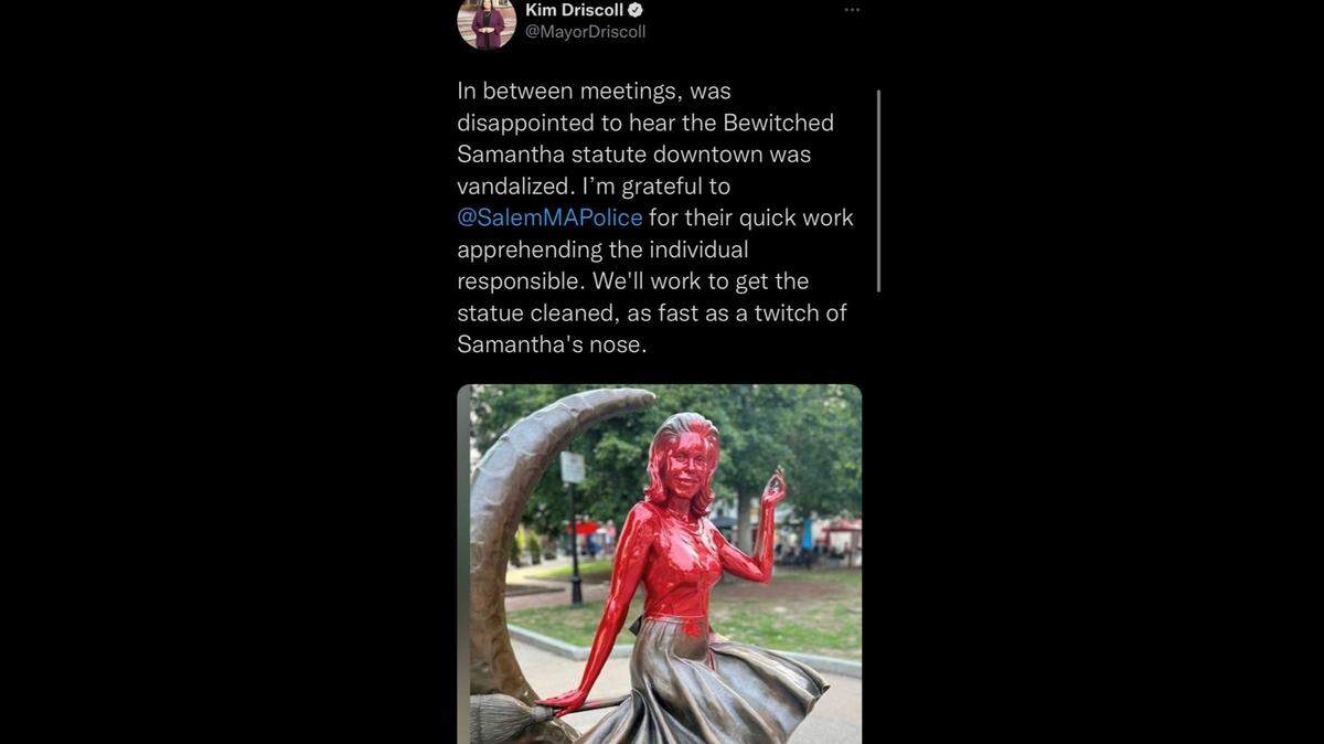 A man was arrested after being accused of vandalizing a statue in Salem, MA.