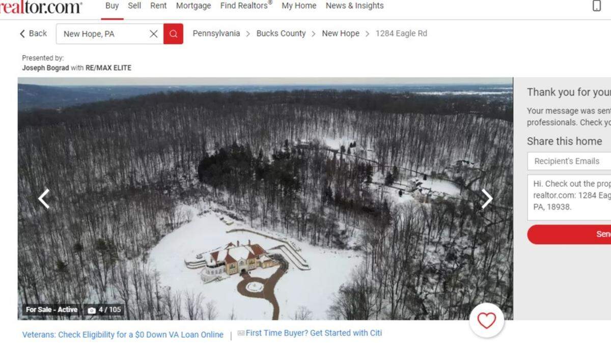 This $8.4 million mansion in New Hope, Pennsylvania is 19,000 square feet on about 11 acres of Jericho Mountain.