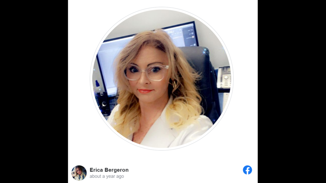 Erica Bergeron, 49, was found dead inside a submerged vehicle days after her son reported her missing, according to authorities in Florida.