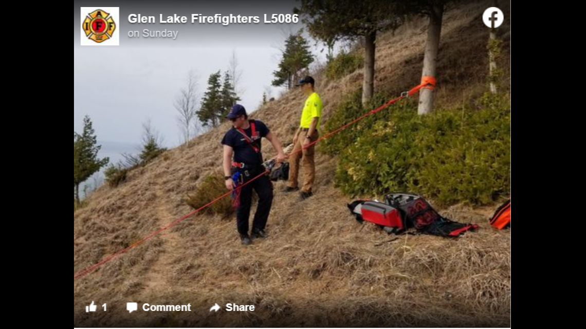 Two hikers were stuck on a dune near the Treat Farm Trail in Michigan on April 23. Firefighters had to rappel down 200 feet to rescue the individuals using harnesses to help them climb back up.