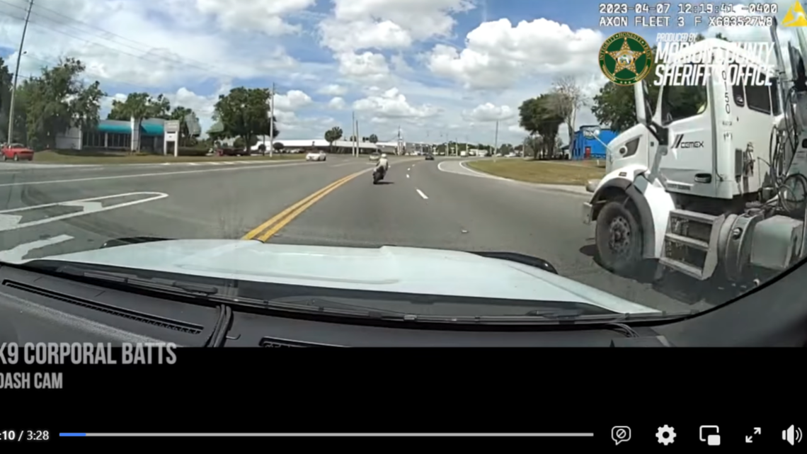 A motorcyclist apologized to a sheriff’s office corporal after he rammed into him during a traffic stop, according to a Florida sheriff’s department.