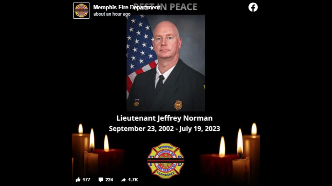 Jeffrey Norman, a 20-year veteran of the Memphis Fire Department, was killed on July 19, the department announced.
