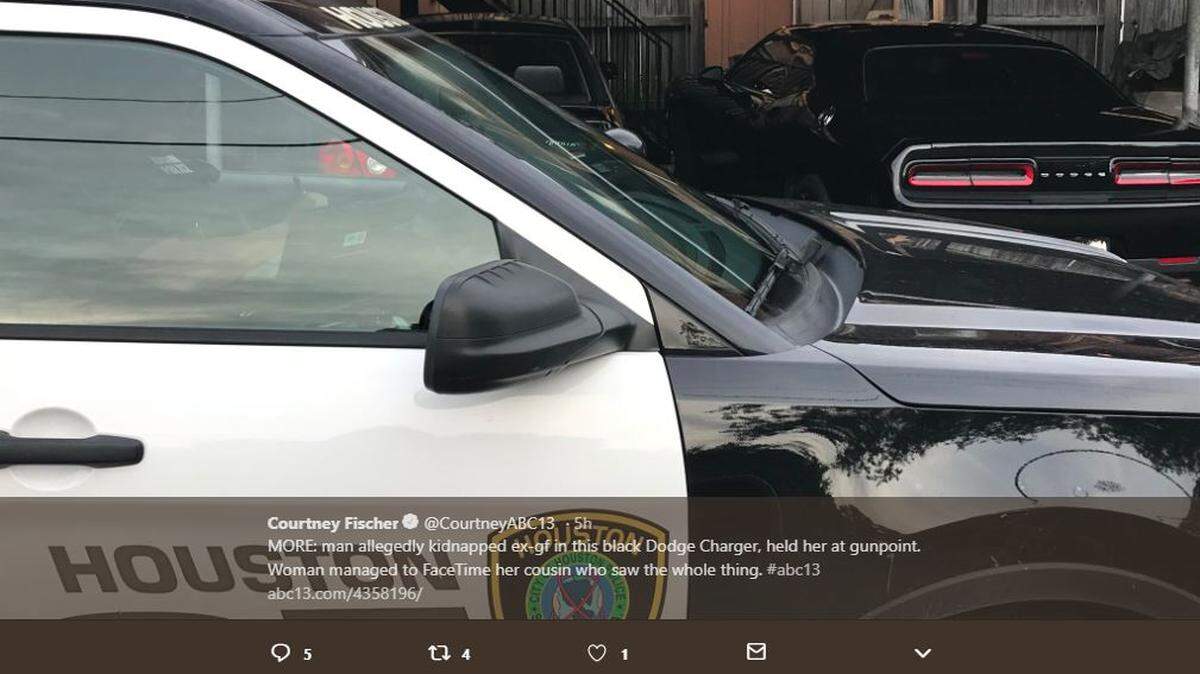 Houston police shot and killed a kidnapper they say abducted his ex-girlfriend in a black Dodge Charger before shooting her five times.