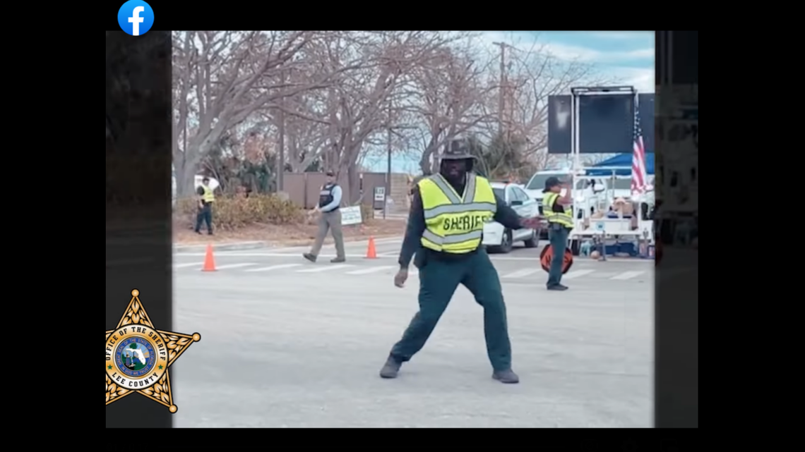 A cop dances while directing traffic to brighten the days of those living in a Florida community that was battered by Hurricane Ian.