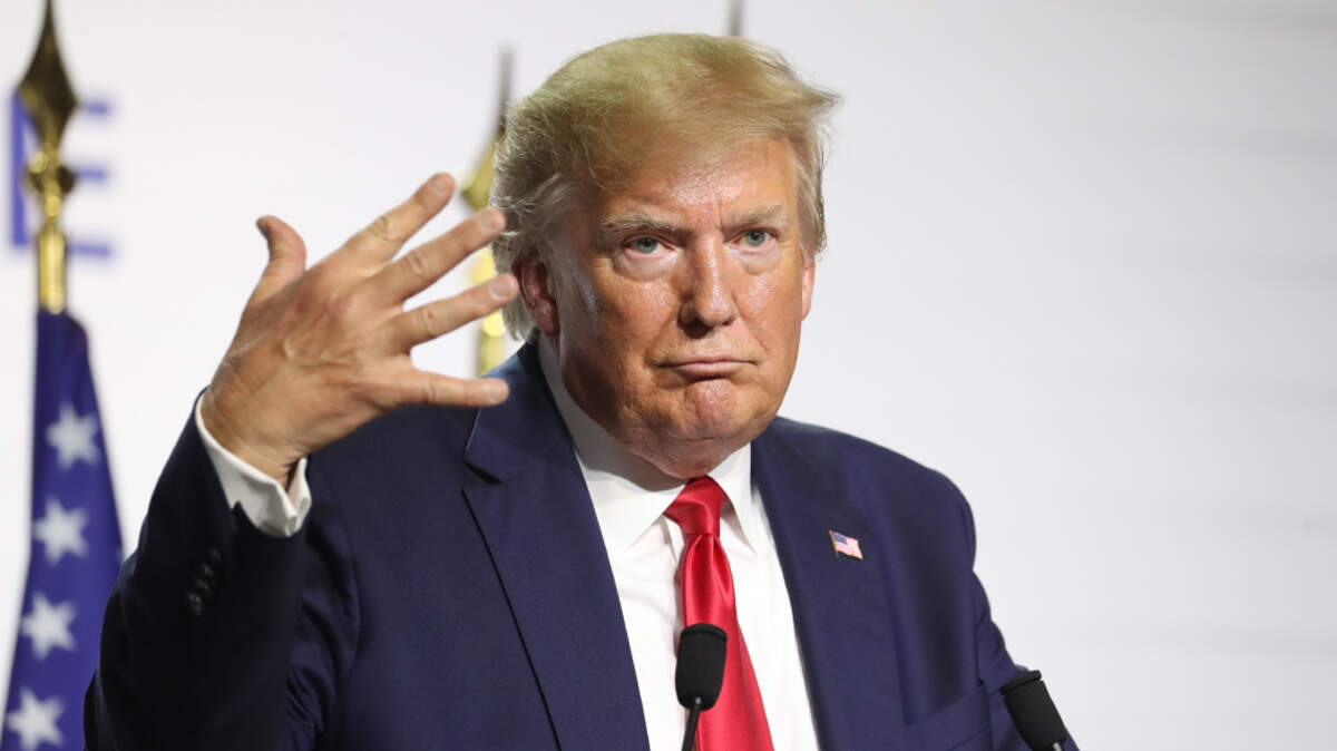 President Donald Trump takes additional questions following and a joint press conference with French President Emmanuel Macron at the G-7 summit in Biarritz, France, Monday, Aug. 26, 2019. (AP Photo/Andrew Harnik)