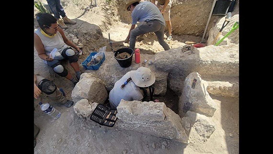 The waste disposal system was filled with pieces of pottery, glass, animal bones and charcoal, the team said.