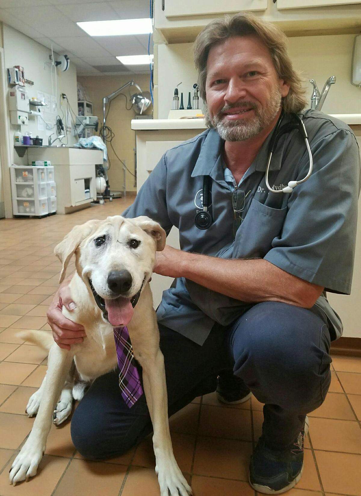 Beaux Tox with his vet, Dr. Jay Rydberg of Hoegemeyer Animal Clinic in Kerrville, Texas.