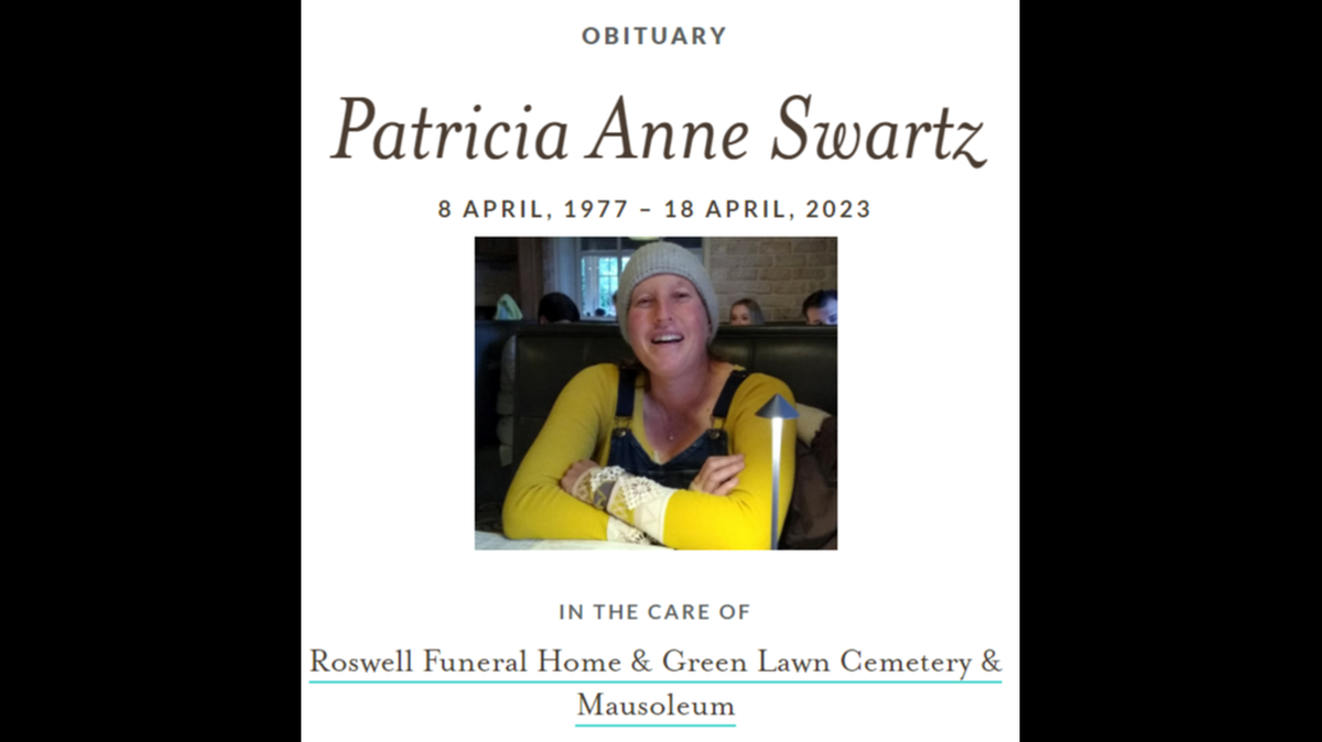 Patricia Swartz, 46, was hiking with her dogs at a national park in Georgia when she fell from a cliff and died, officials said.